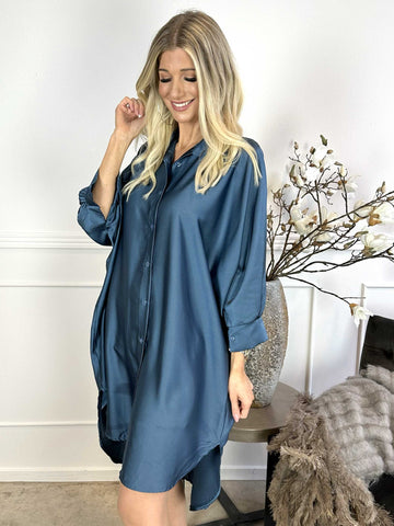 Anja - Skjorta i sidenlook med fladdermusärmar