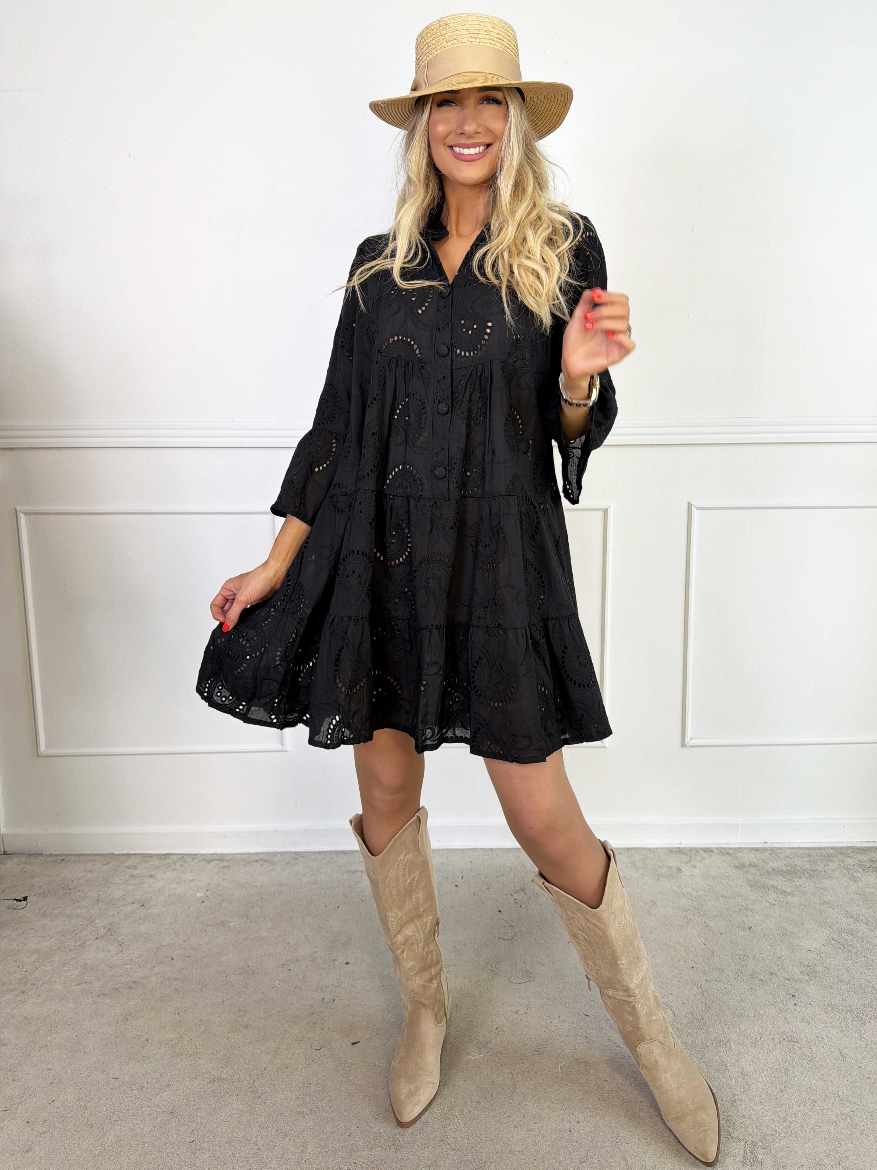 Benti - Tunikakjole i viskose med broderie anglaise