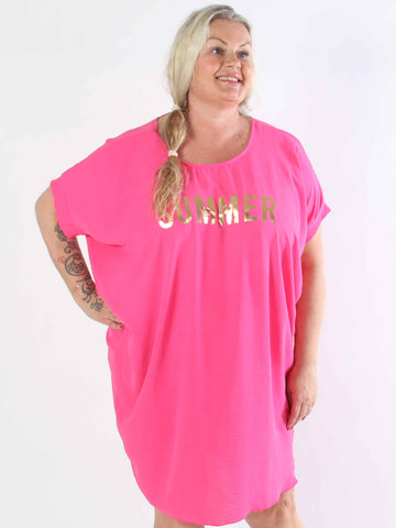 Bine - Söt plus size-klänning i lös passform med guldtryck på bröstet