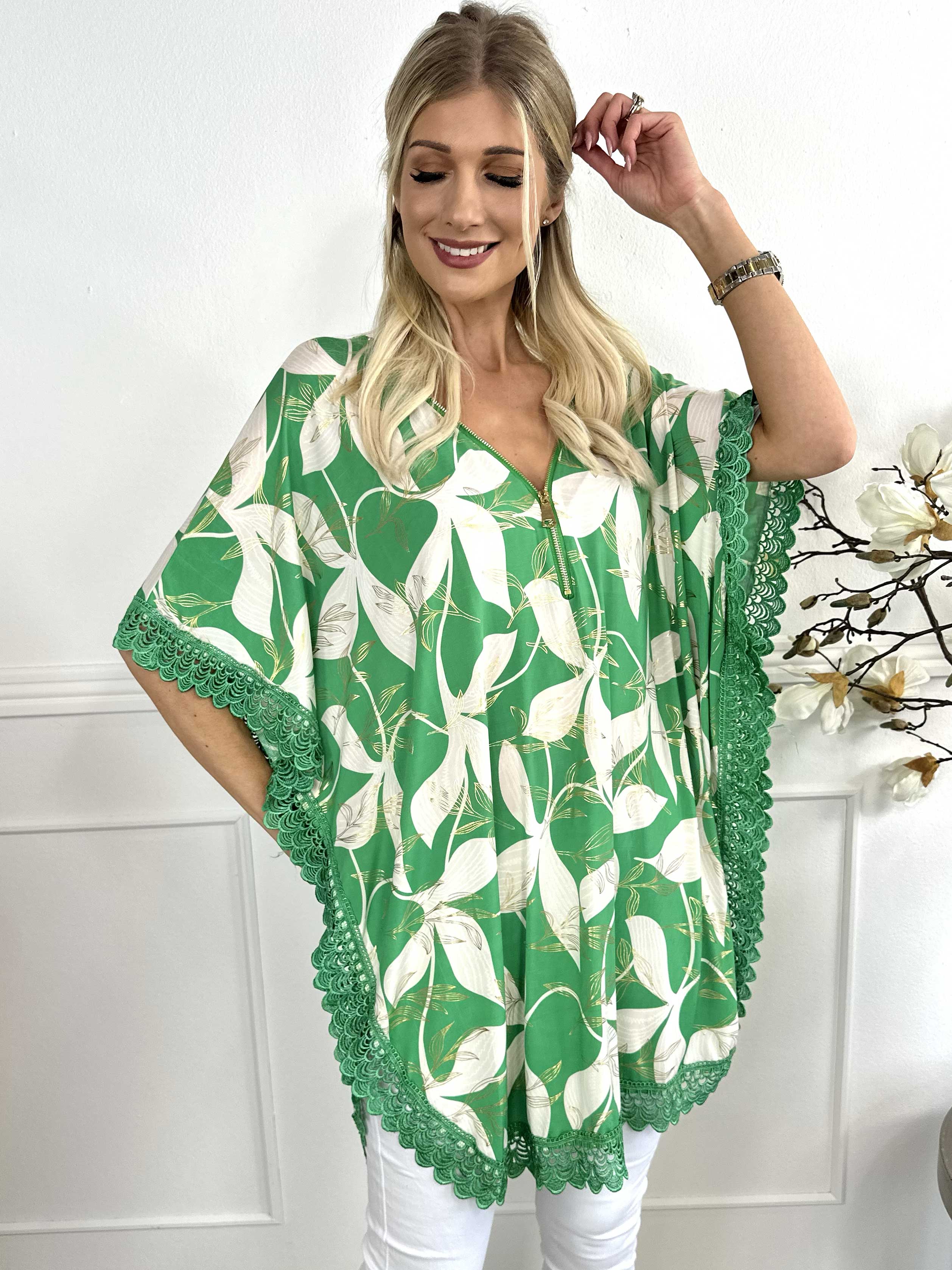 Chara - Tunikaklänning med resår, spetskant och dragkedja