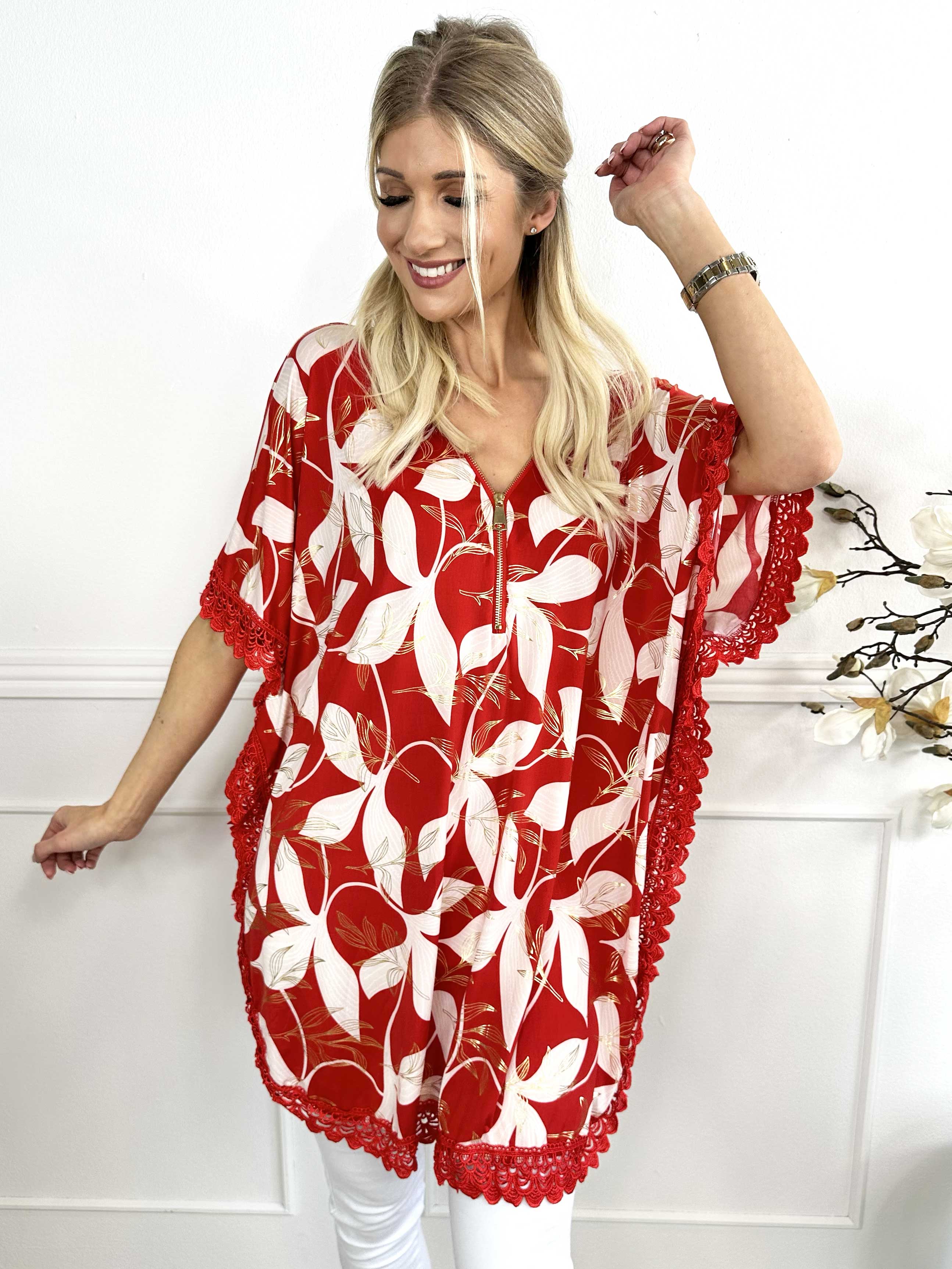 Chara - Tunikaklänning med resår, spetskant och dragkedja