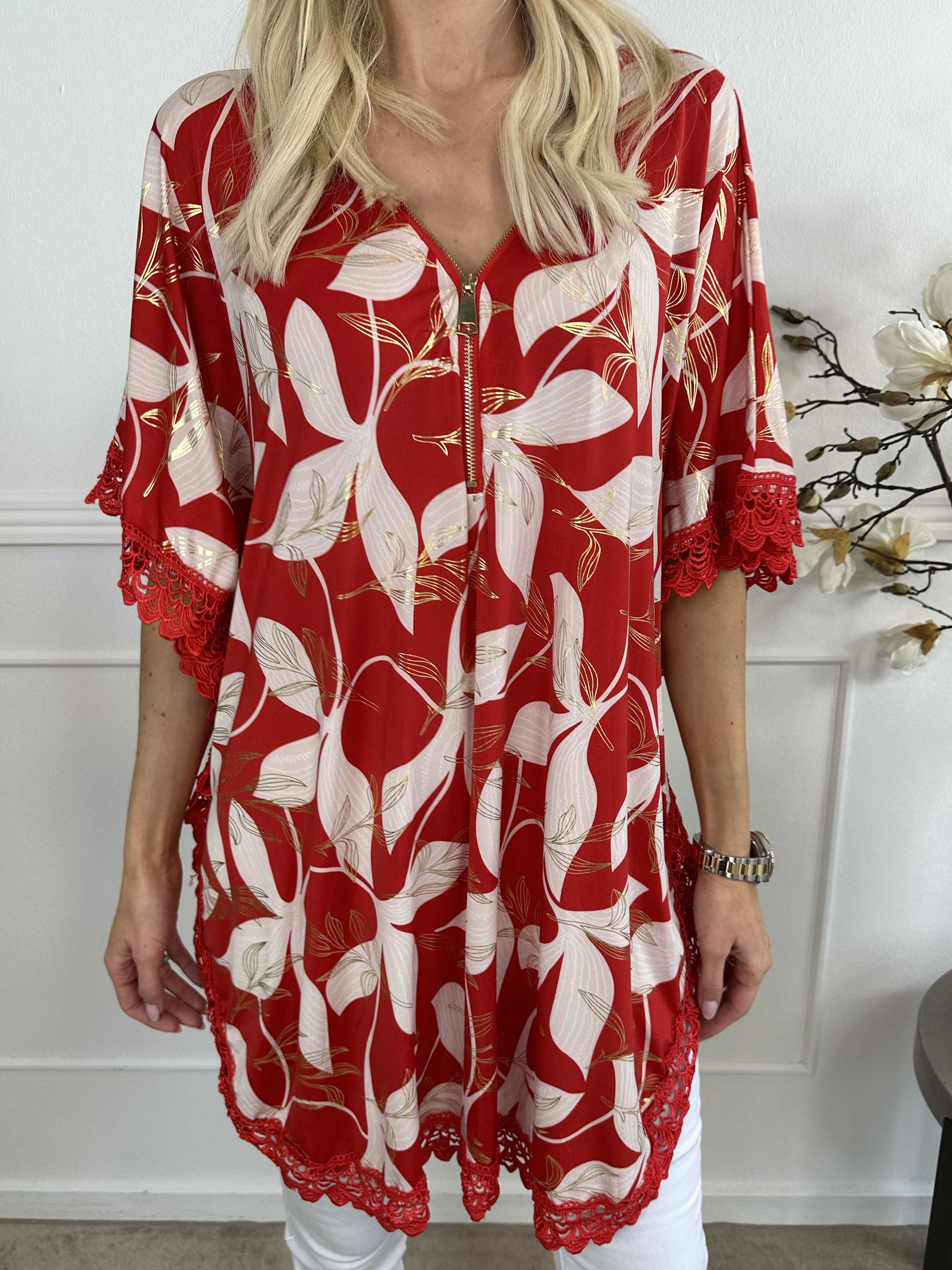 Chara - Tunikaklänning med resår, spetskant och dragkedja