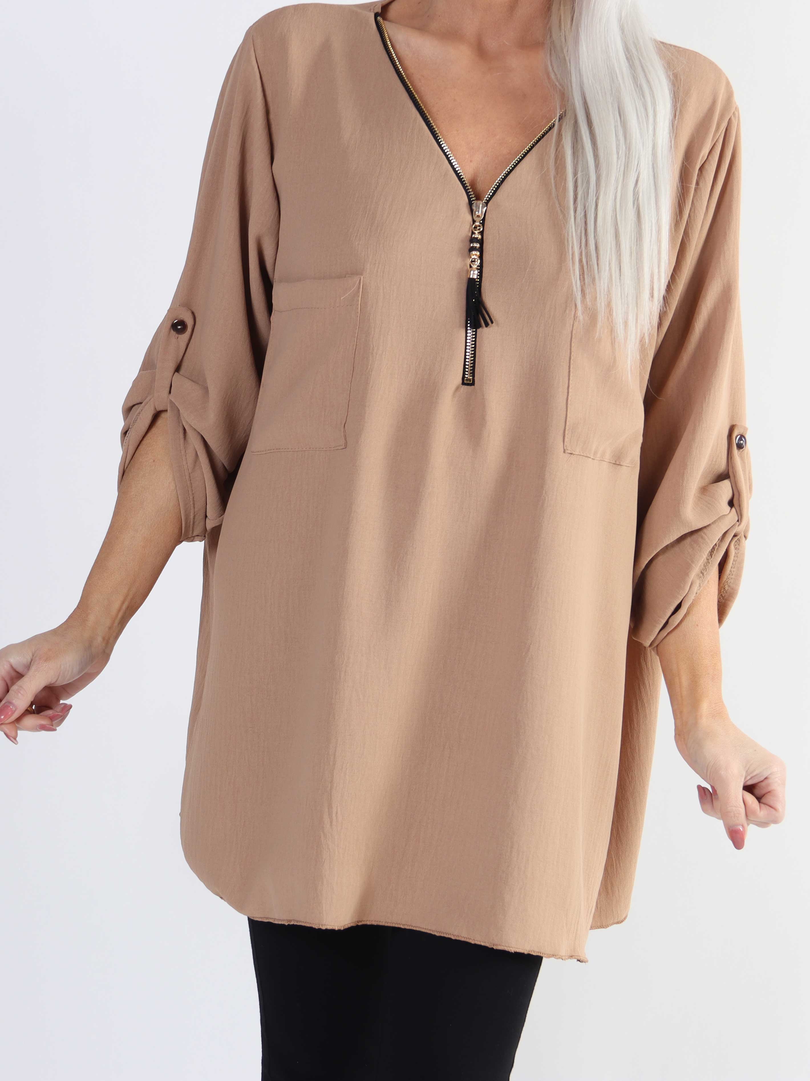 Claudia - Vanlig tunika med dragkedja i stora storlekar - Pink