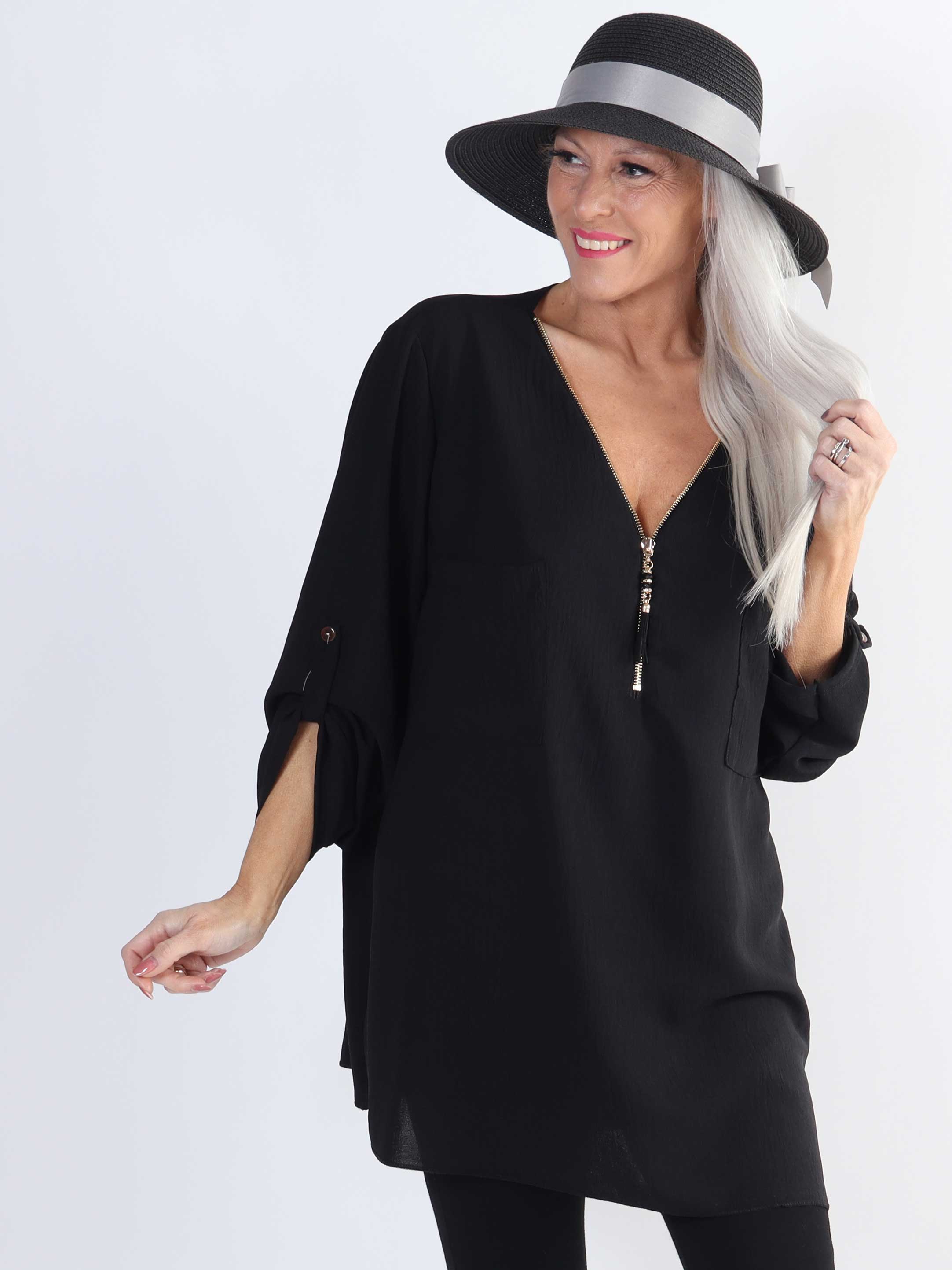 Claudia - Vanlig tunika med dragkedja i stora storlekar - Coral