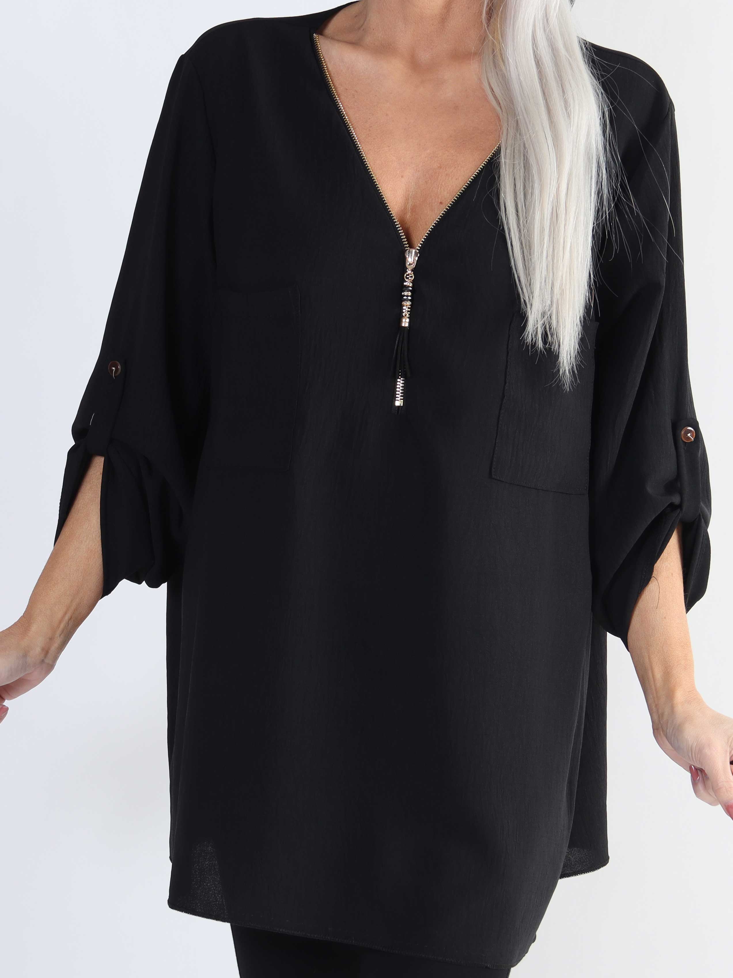 Claudia - Vanlig tunika med dragkedja i stora storlekar - Light blue