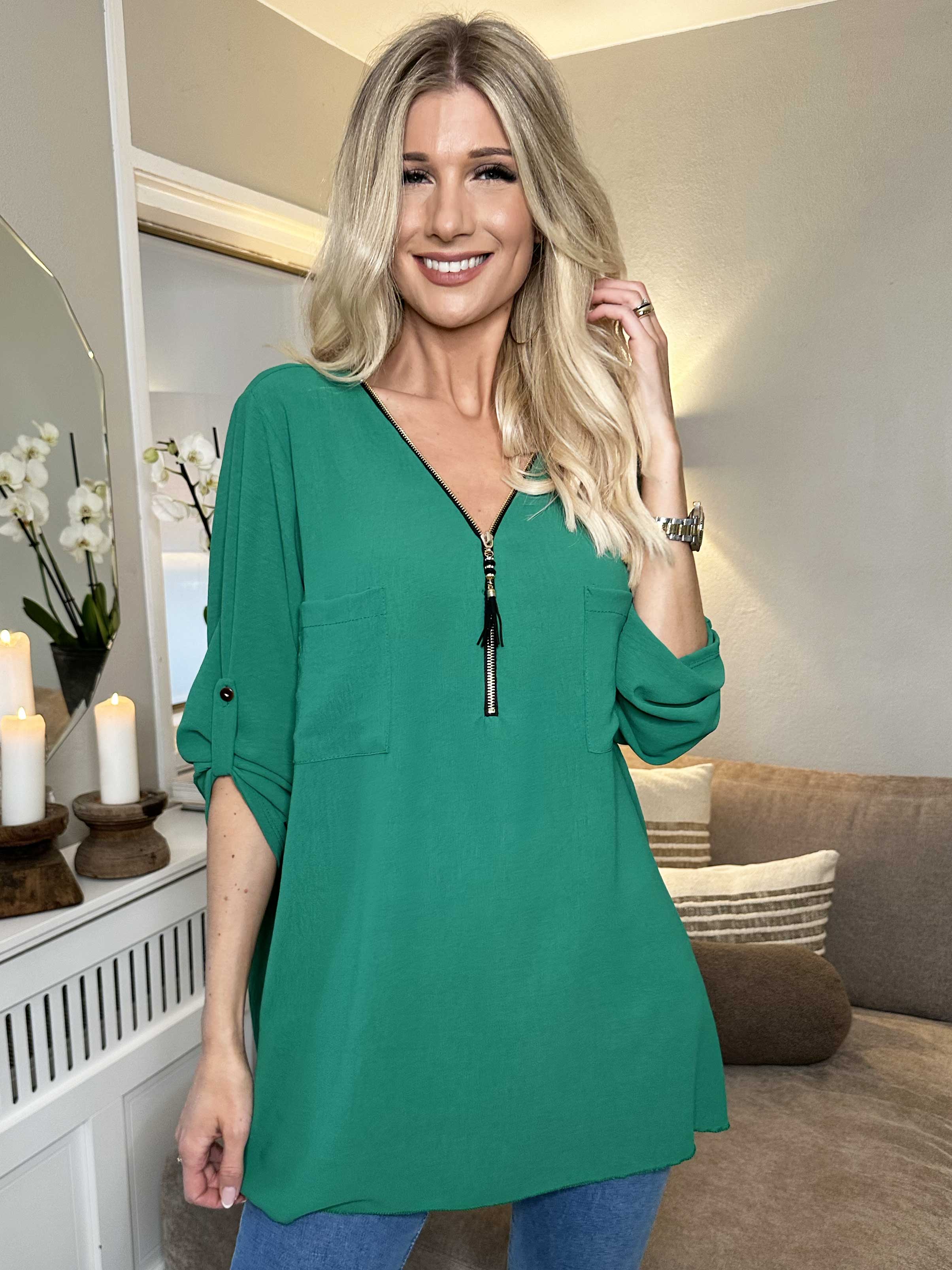 Claudia - Tunika i enfärgat med dragkedja