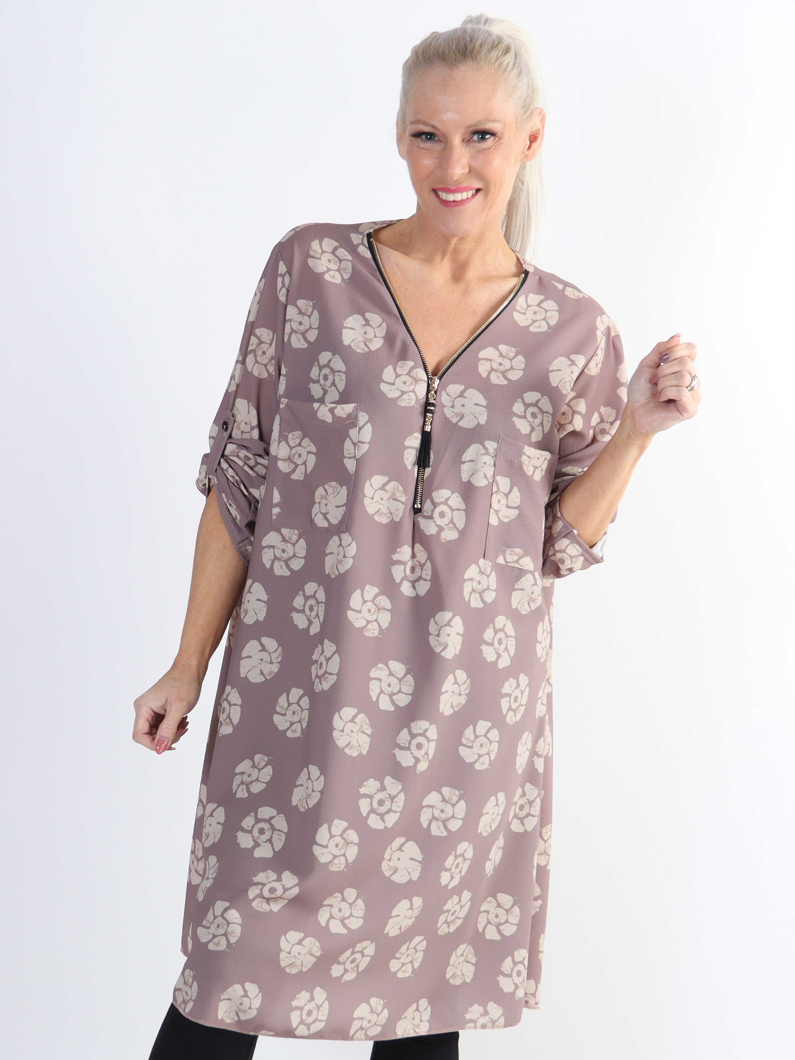 Claudia Print Dress - Tunikaklänning med tryck och dragkedja i plus size