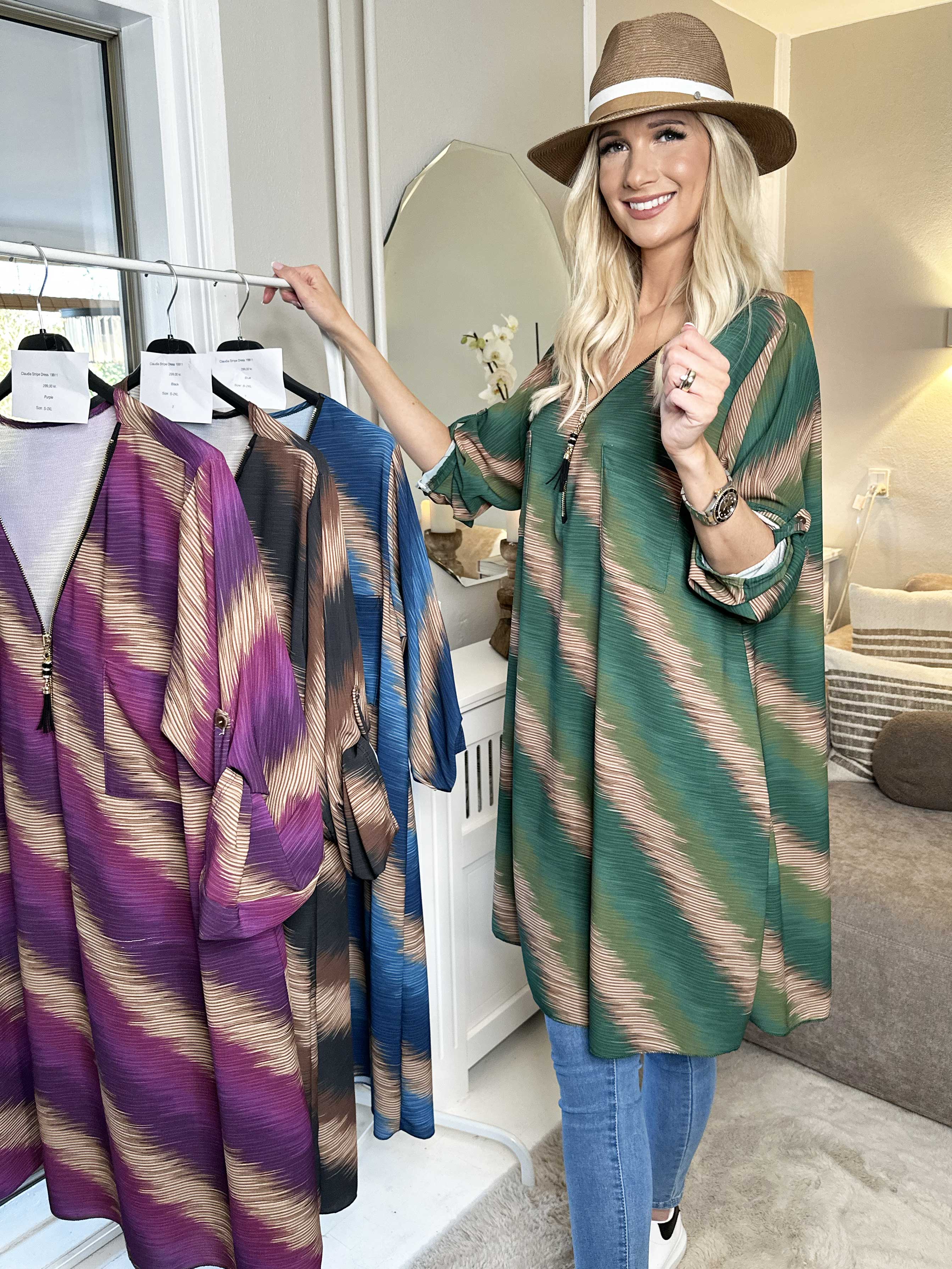 Claudia Stripe Dress - Tunikaklänning med tryck och dragkedja - Black