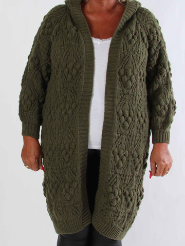 Cronia - Tyk lækker plus size strikcardigan med hætte