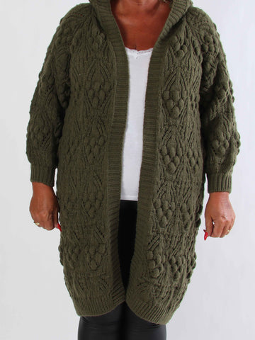 Cronia - Tyk lækker plus size strikcardigan med hætte