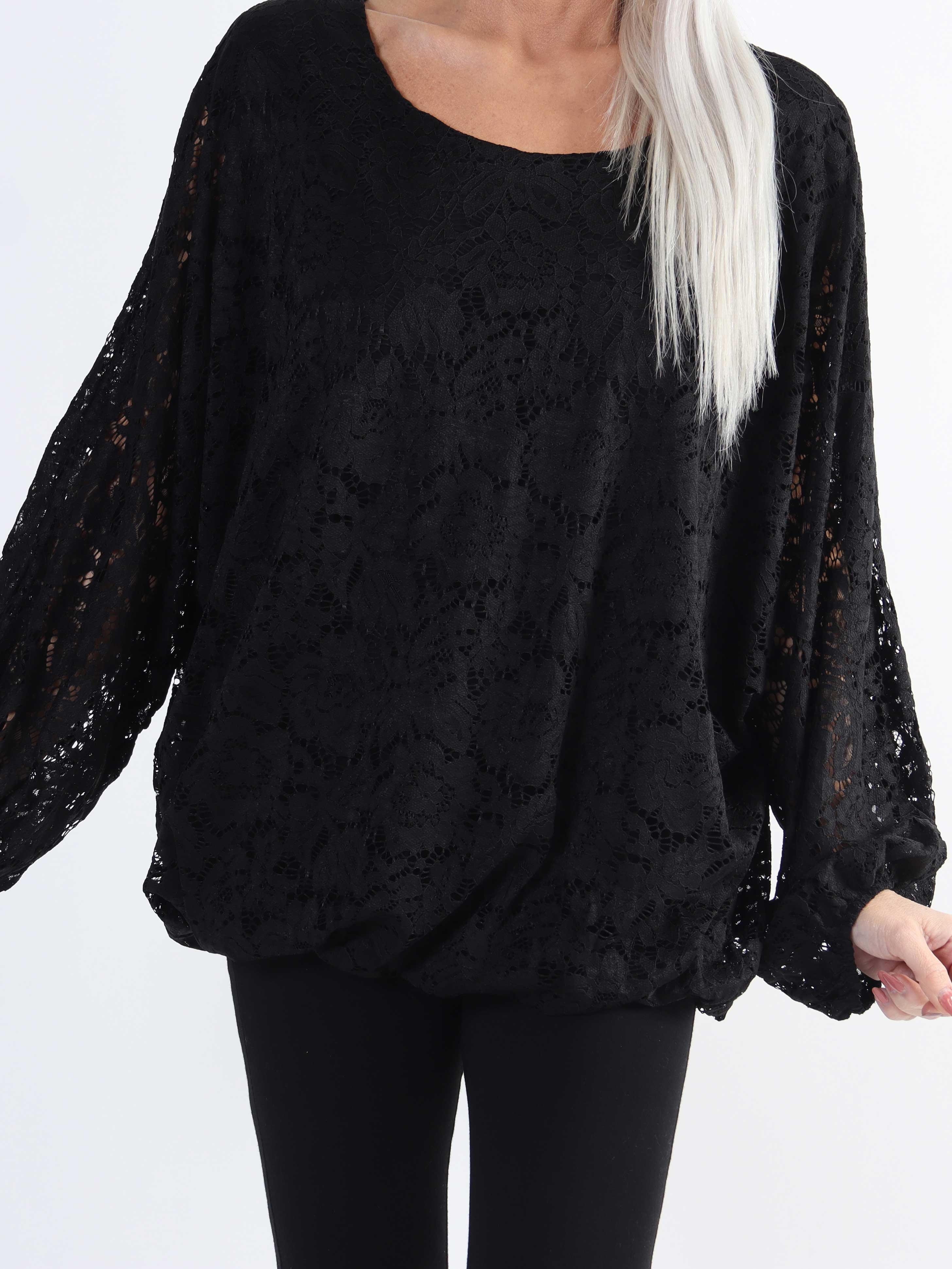 Destiny Lace - Plus size spetsblus med fladdermusärmar