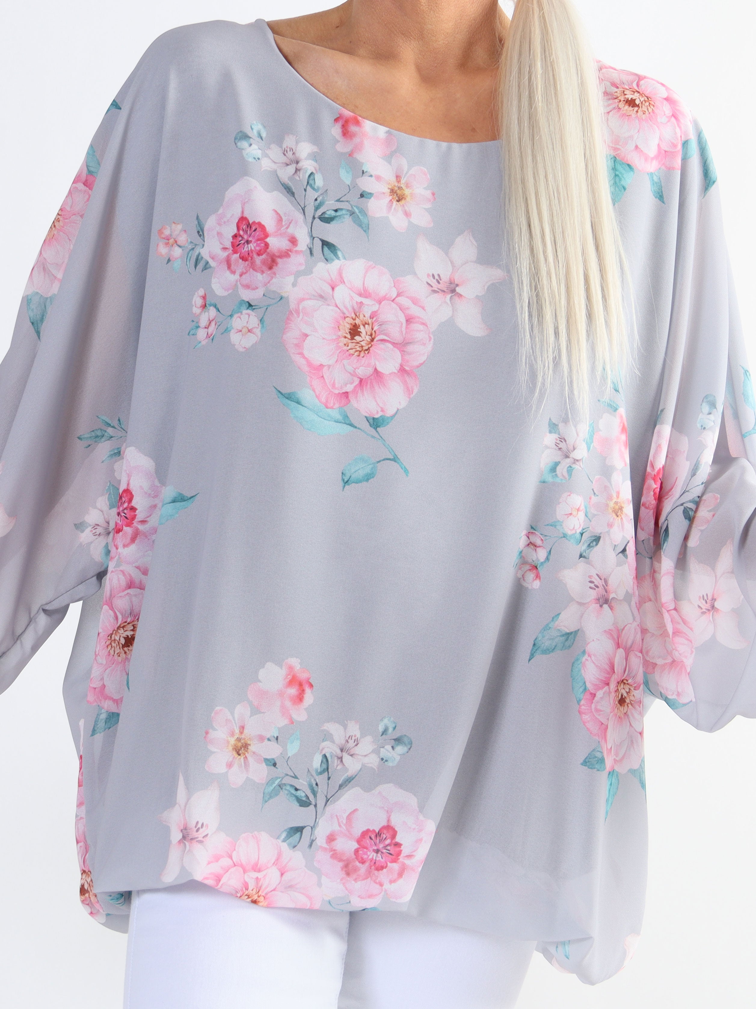 Destiny Rose - Plus size blus i chiffong med bondrosor
