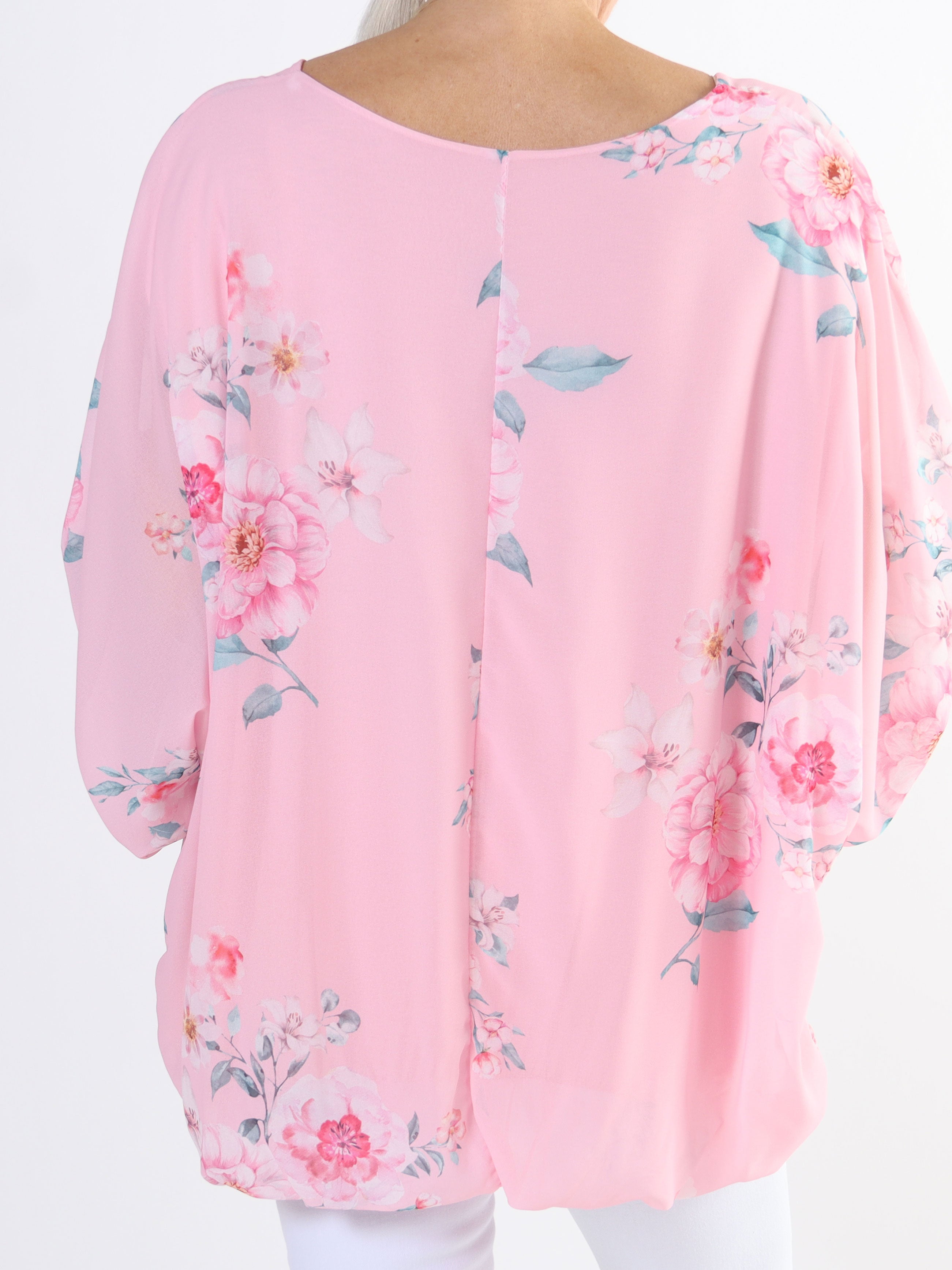 Destiny Rose - Plus size blus i chiffong med bondrosor