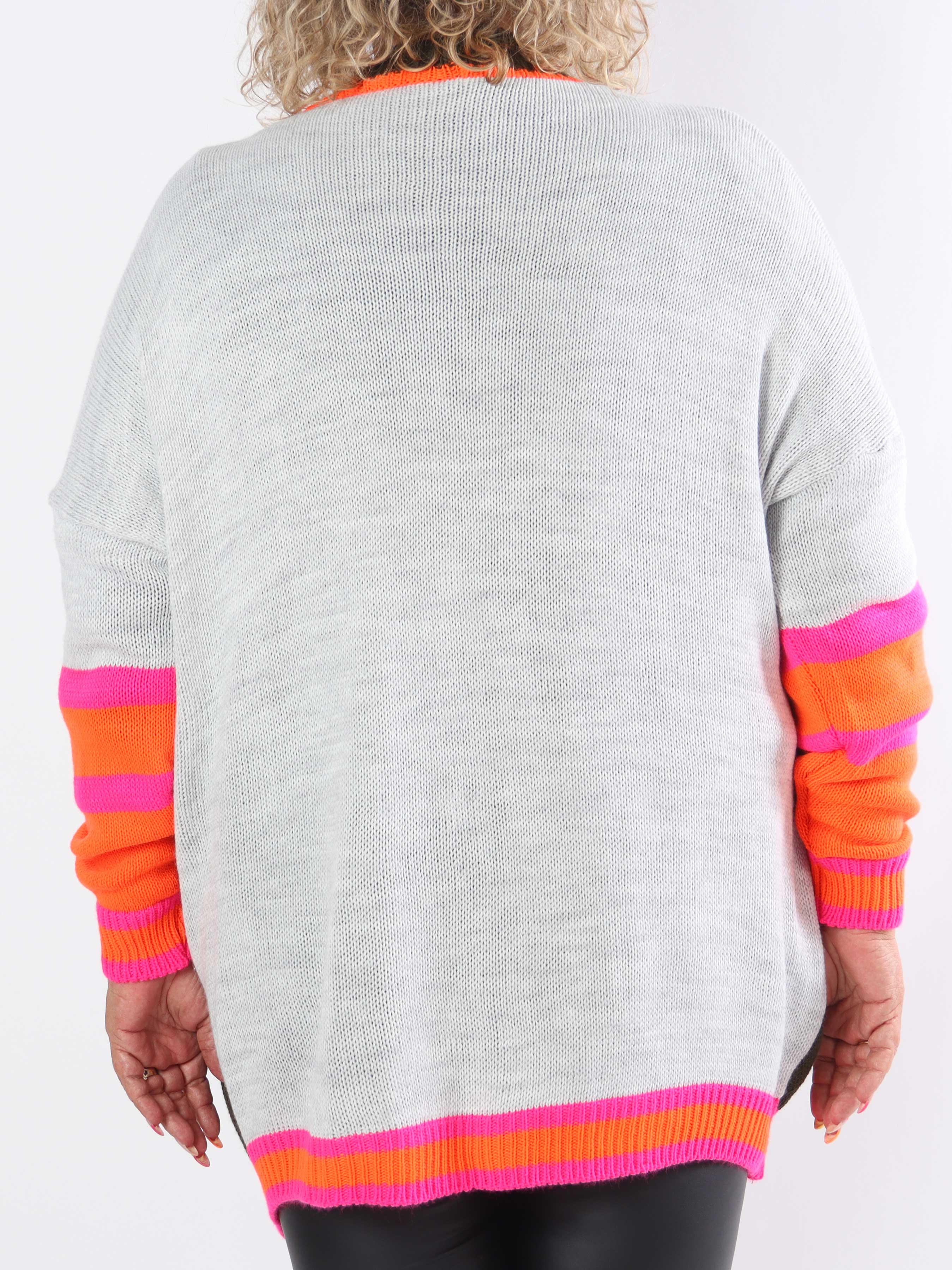 Diah - Mångfärgad college-stickad kofta i plus size