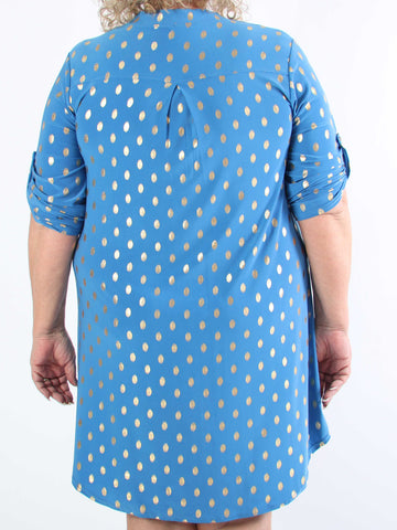 Ebba Gold Long - Elastisk plus size-klänning med guldprickar