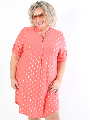 Ebba Gold Long - Elastisk plus size-klänning med guldprickar