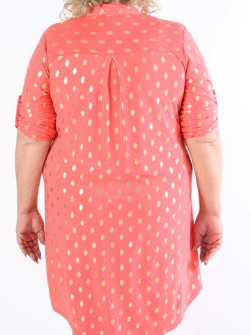 Ebba Gold Long - Elastisk plus size-klänning med guldprickar