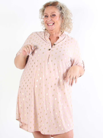 Ebba Gold Long - Elastisk plus size-klänning med guldprickar