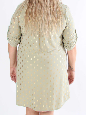 Ebba Gold Long - Elastisk plus size-klänning med guldprickar