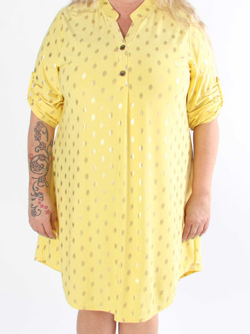 Ebba Gold Long - Elastisk plus size-klänning med guldprickar