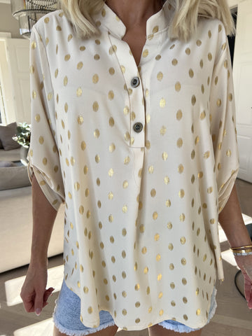 Ebba Gold Shirt - Elastisk blus med guld prickar