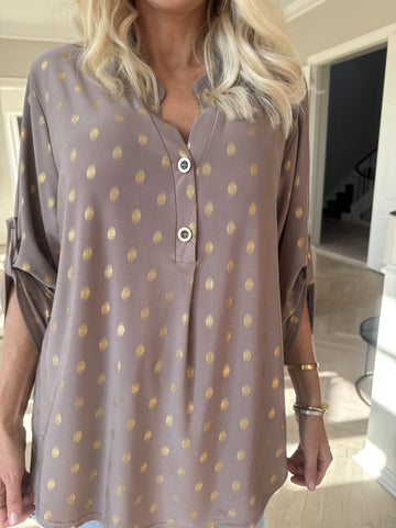 Ebba Gold Shirt - Elastisk blus med guld prickar
