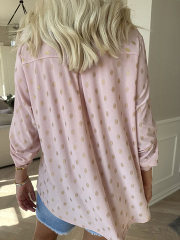 Ebba Gold Shirt - Elastisk blus med guld prickar