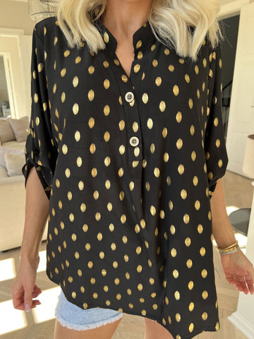 Ebba Gold Shirt - Elastisk blus med guld prickar