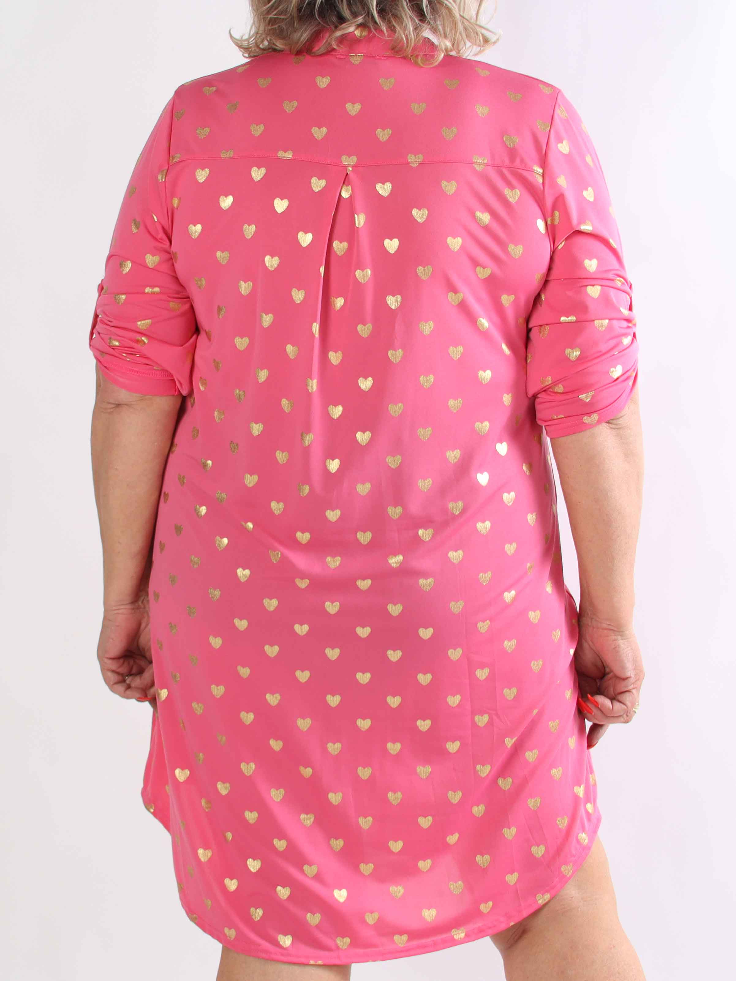 Ebba Gold Heart - Plus size resårklänning med guldfärgade hjärtdetaljer