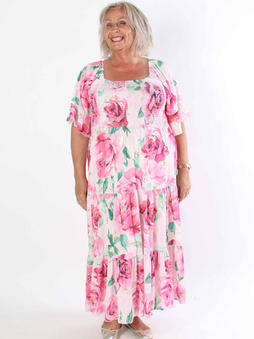 Elna Flower - Plus size elastisk klänning med resår över bysten