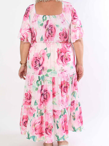 Elna Flower - Plus size elastisk klänning med resår över bysten