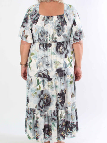 Elna Flower - Plus size elastisk klänning med resår över bysten