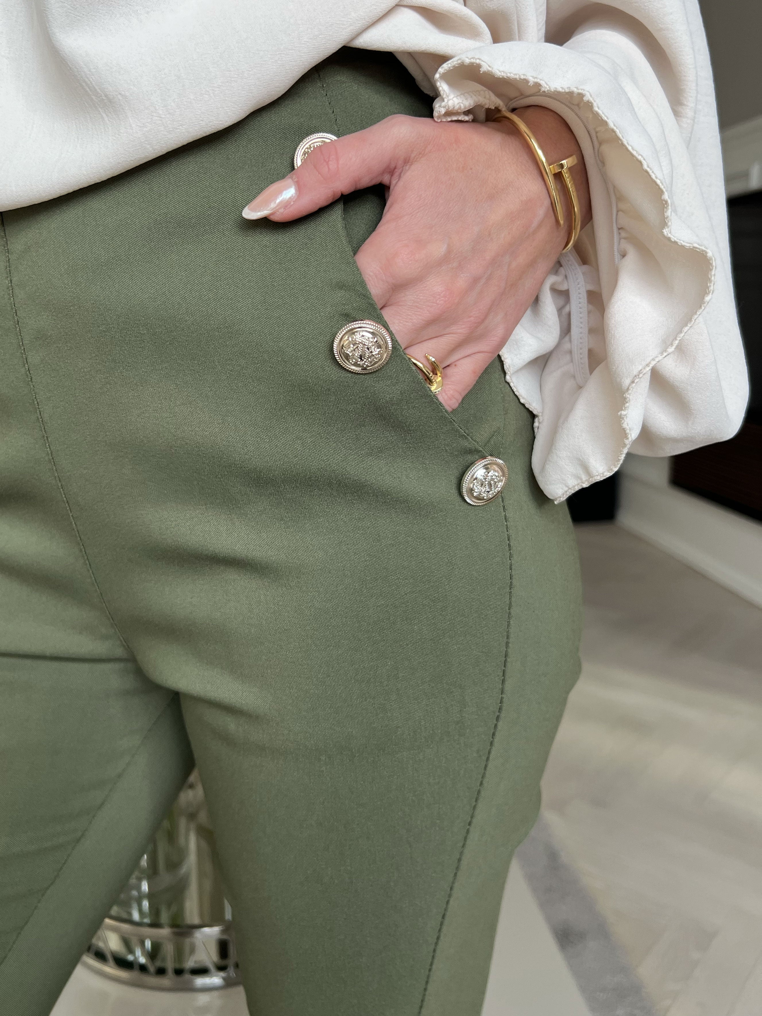 Emma - Leggings med resår i midjan och guldfärgade knappar - Black