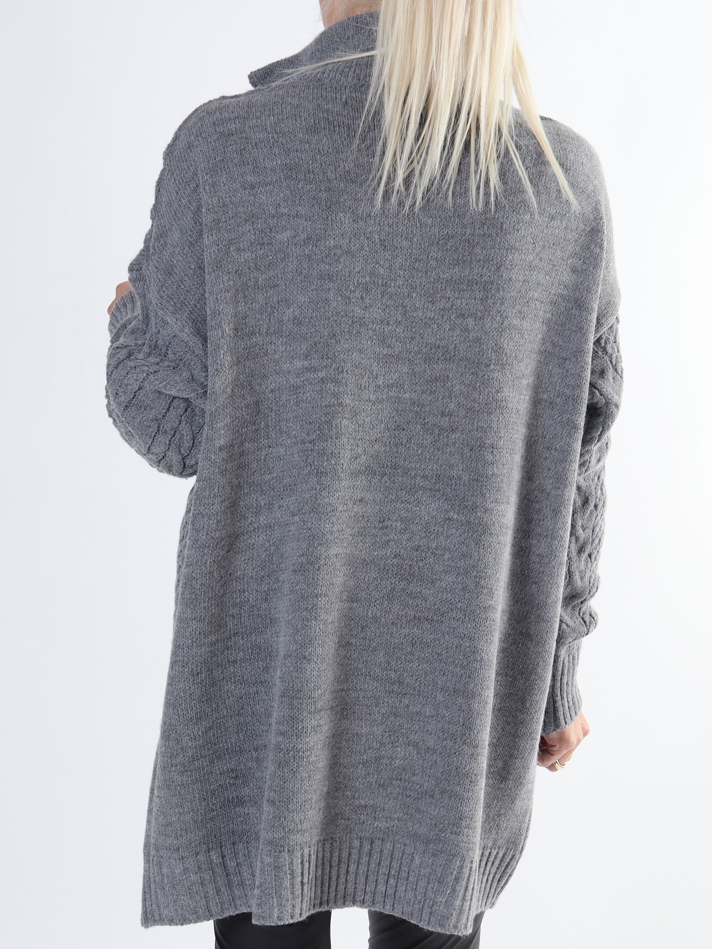 Esly - Kabelstickad tröja med dragkedja i plus size