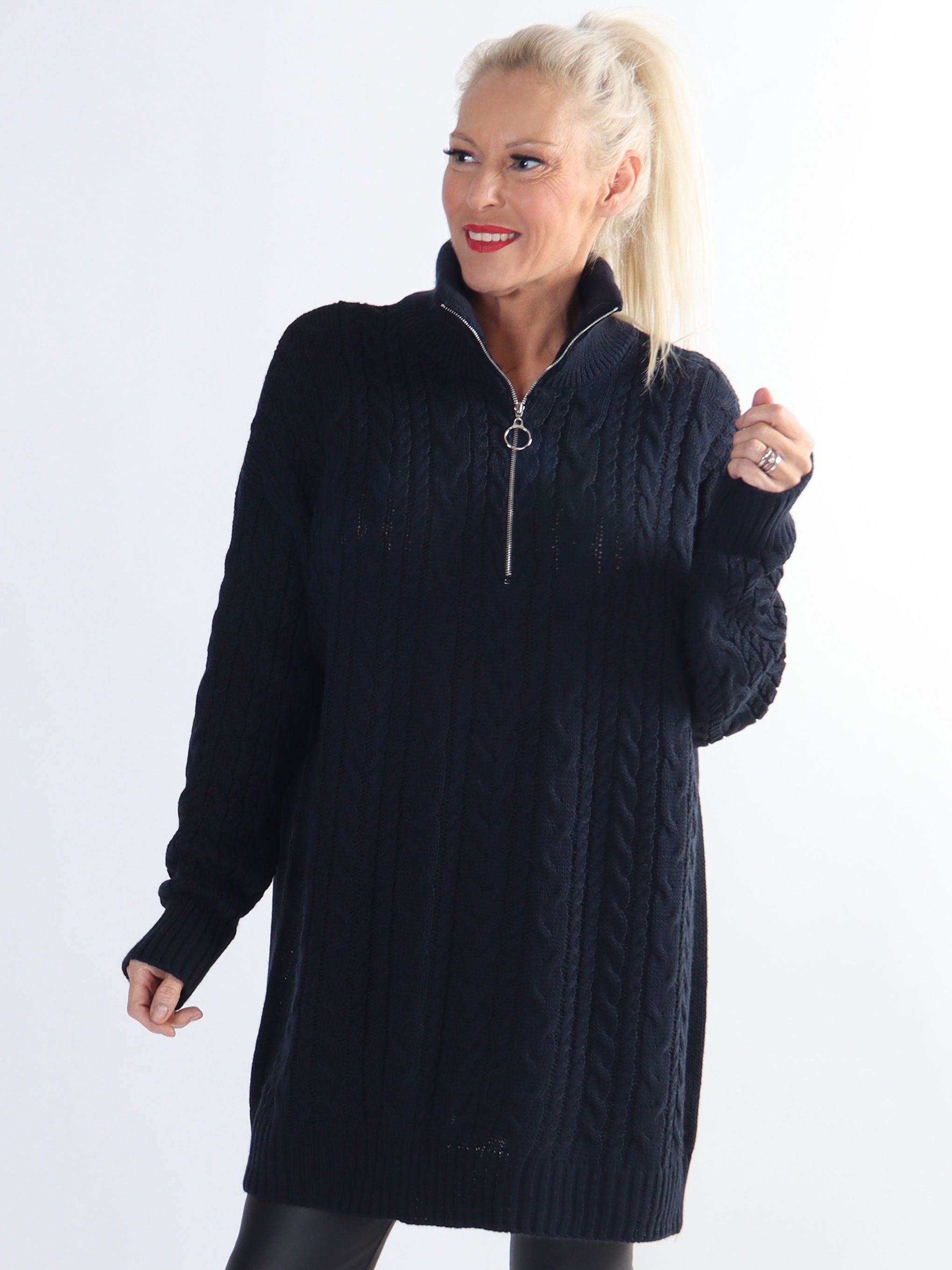 Esly - Kabelstickad tröja med dragkedja i plus size