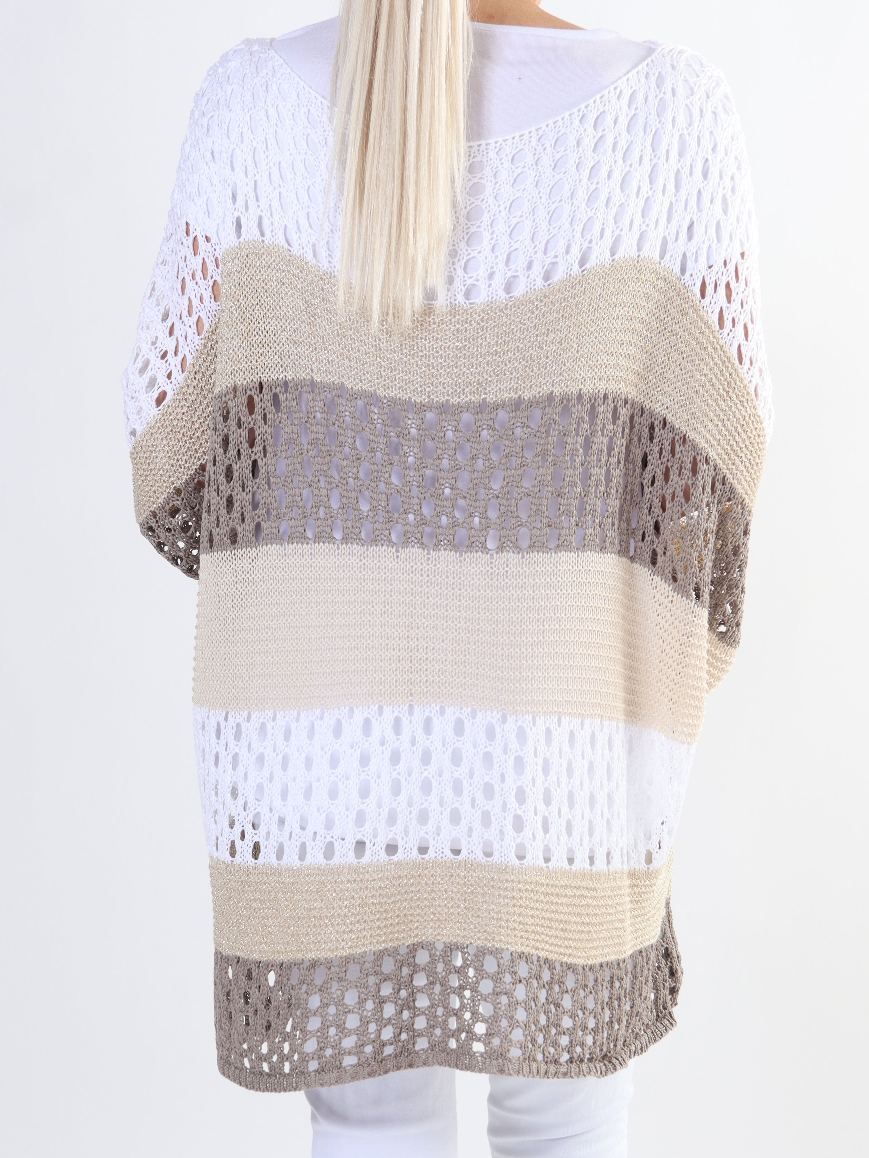 Evelina - Randig plus size-stickning med spetsmönster och glittertrådar