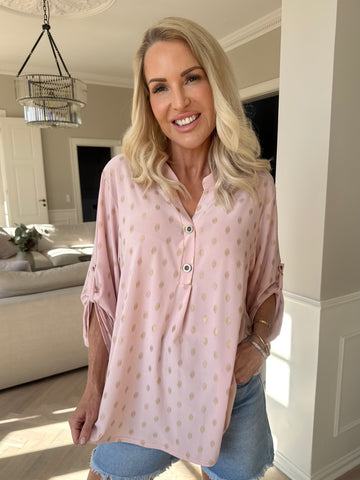 Ebba Gold Shirt - Elastisk blus med guld prickar