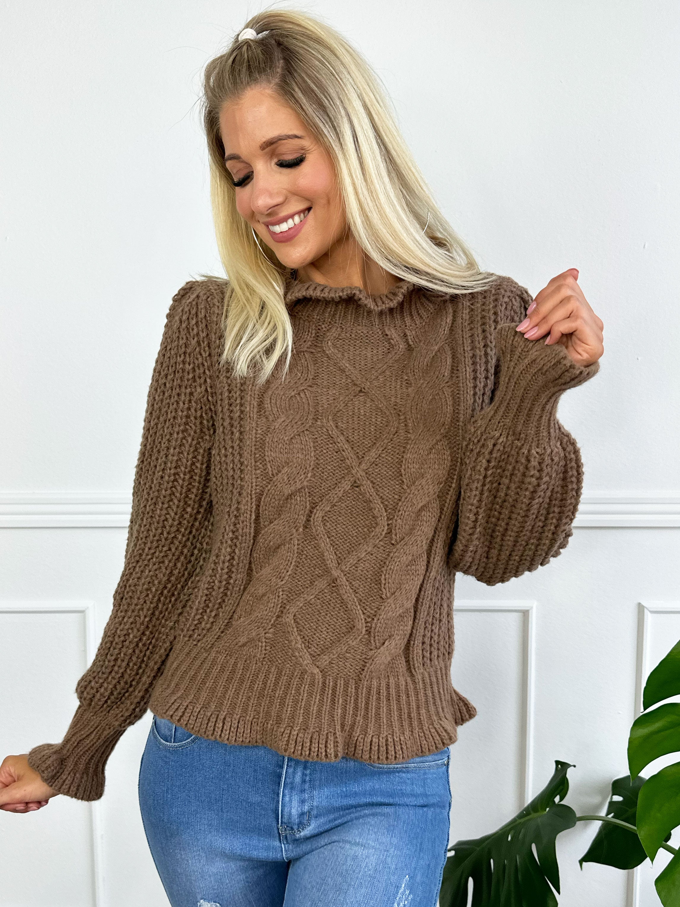 Hella - Tjock stickad tröja med söta ballongärmar