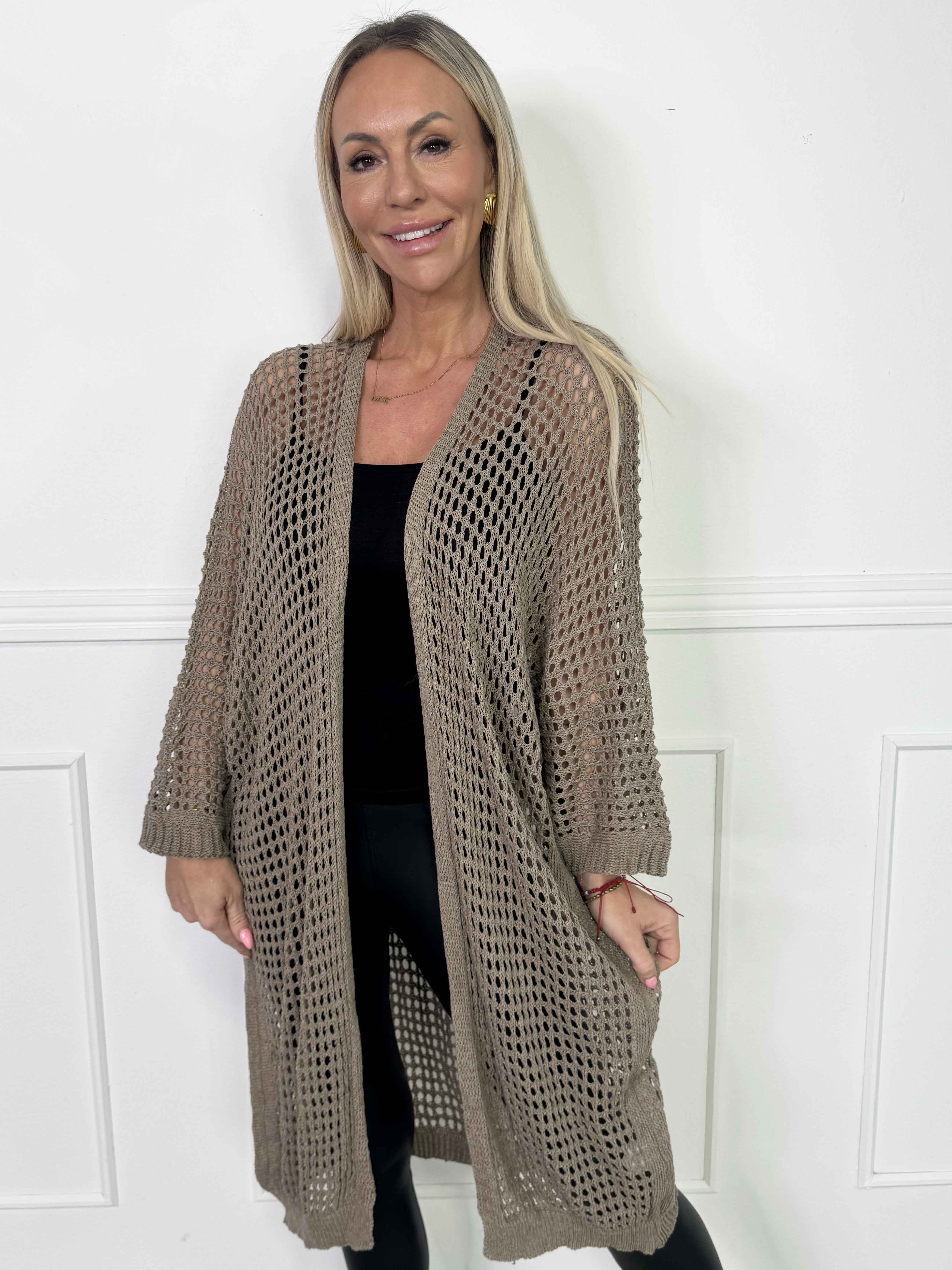 Hillary - Hæklet cardigan med hulmønster i bomuldsblanding