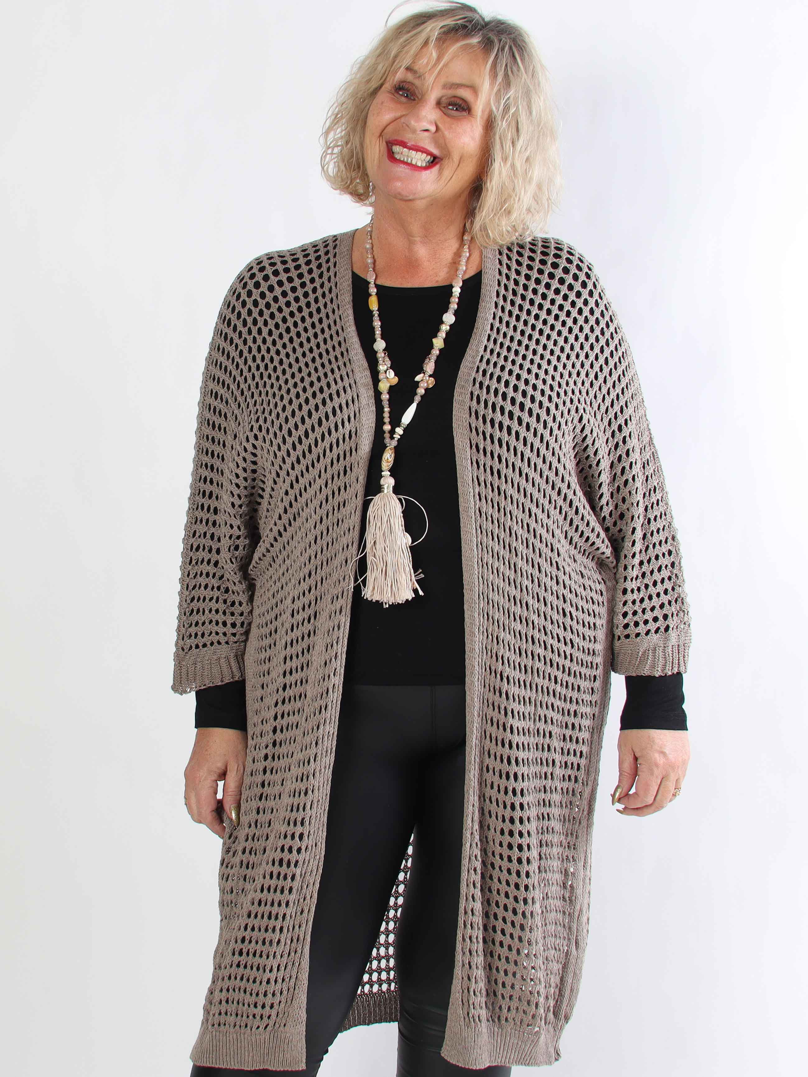 Hillary - Hæklet plus size cardigan med hulmønster i bomuldsblanding