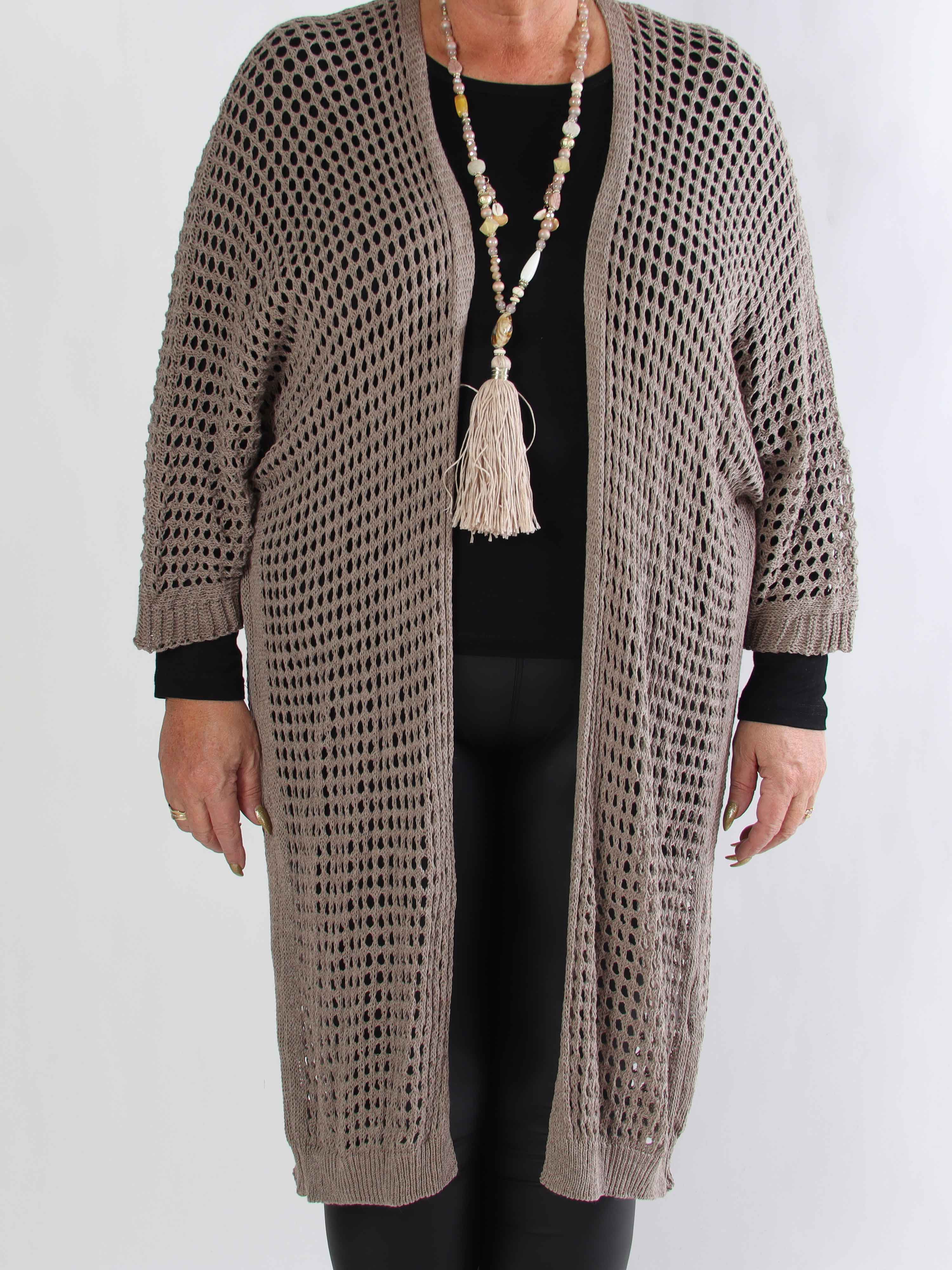 Hillary - Hæklet plus size cardigan med hulmønster i bomuldsblanding