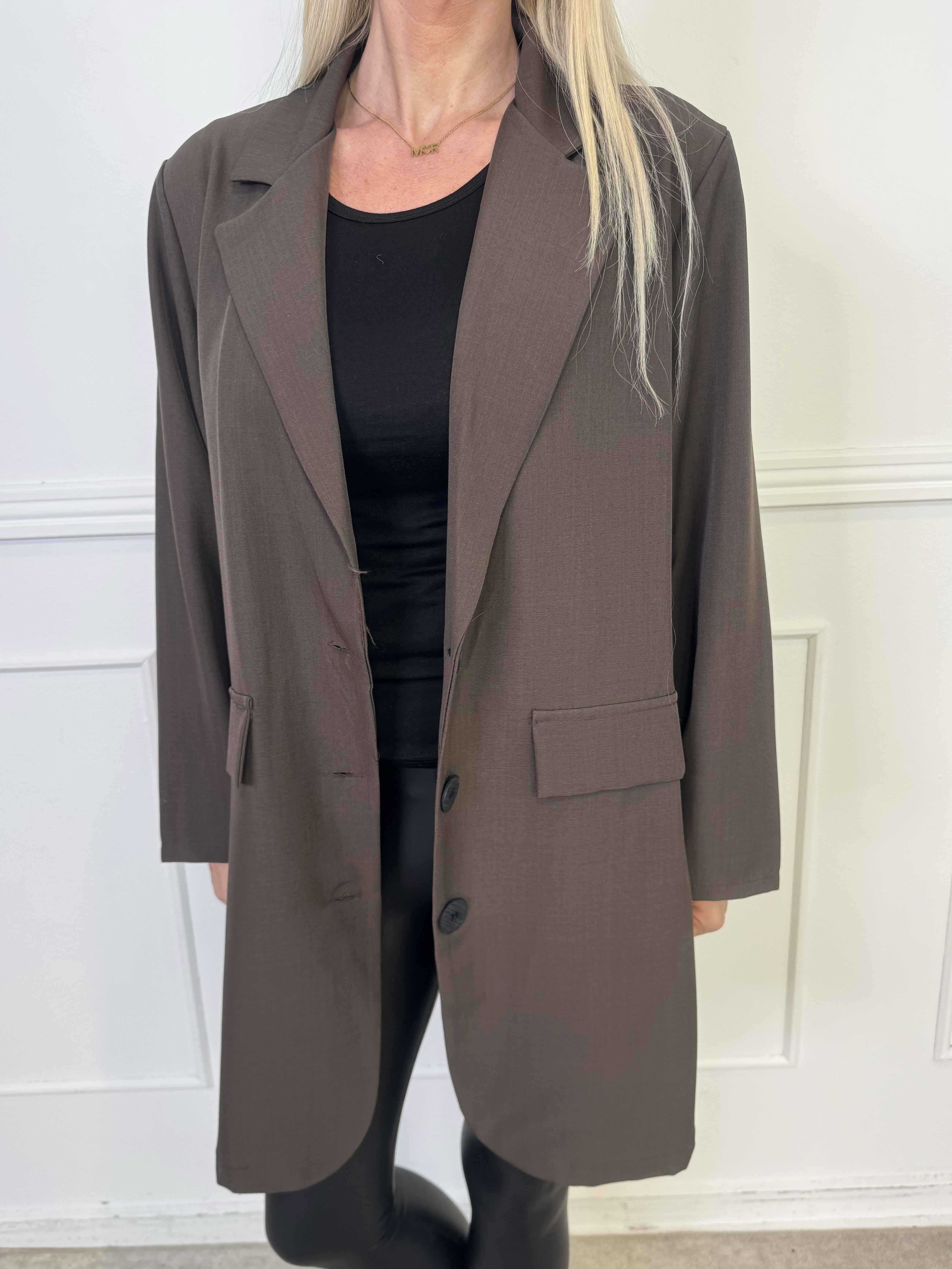 Lanthe Long Plain - Lang ensfarvet blazer