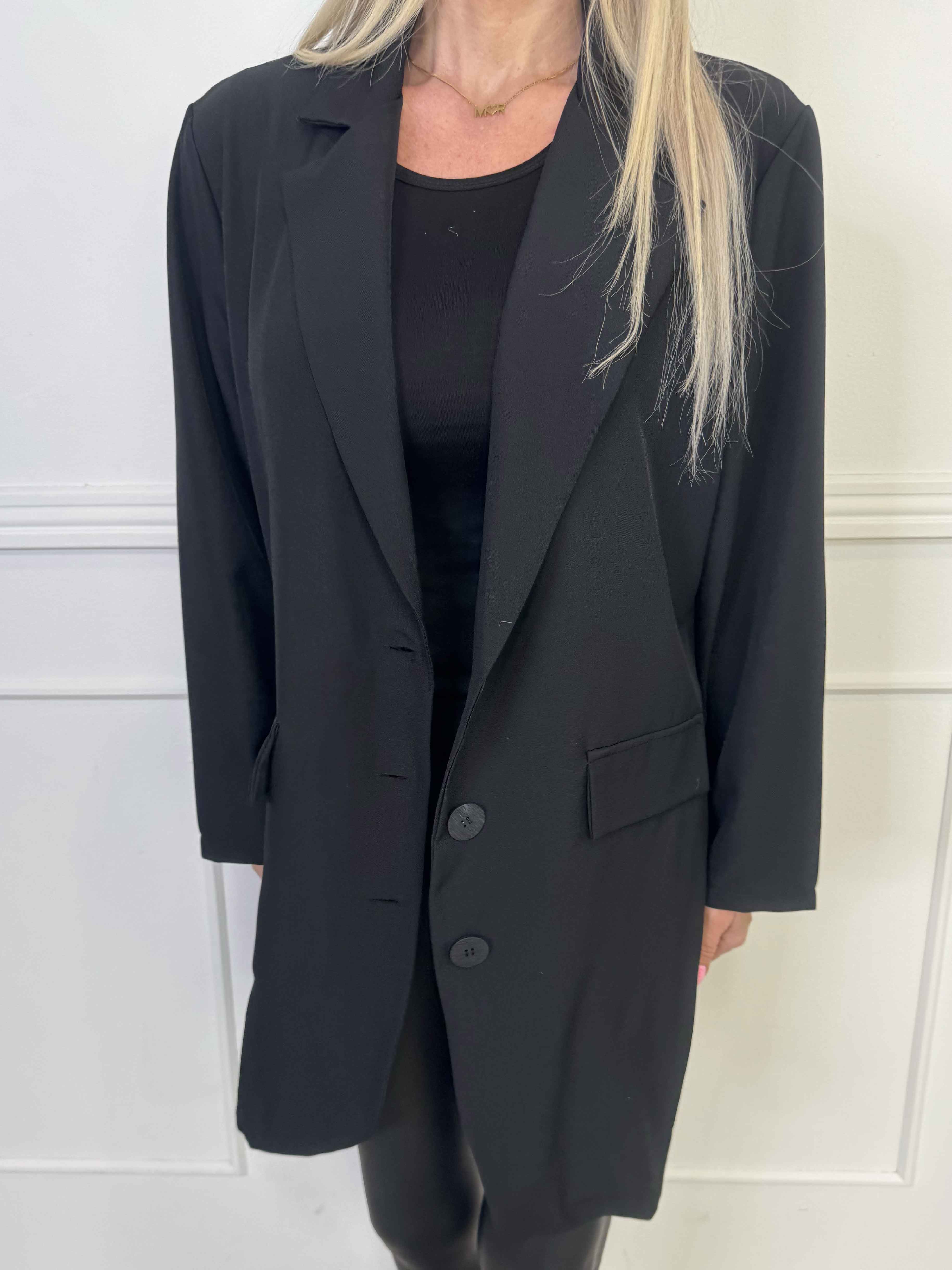 Lanthe Long Plain - Lang ensfarvet blazer