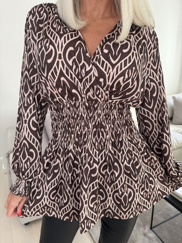 Pams Boho Shirt L/S - Elastisk blus i skrynkelfritt tyg