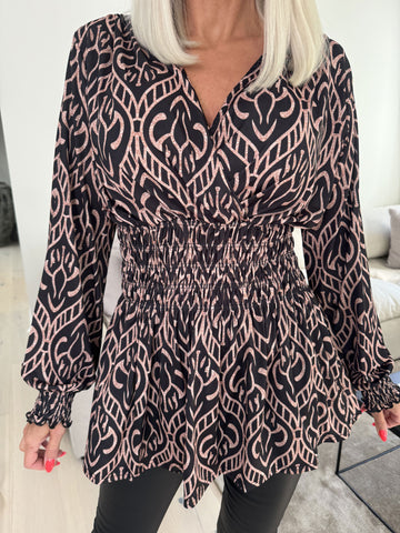 Pams Boho Shirt L/S - Elastisk blus i skrynkelfritt tyg