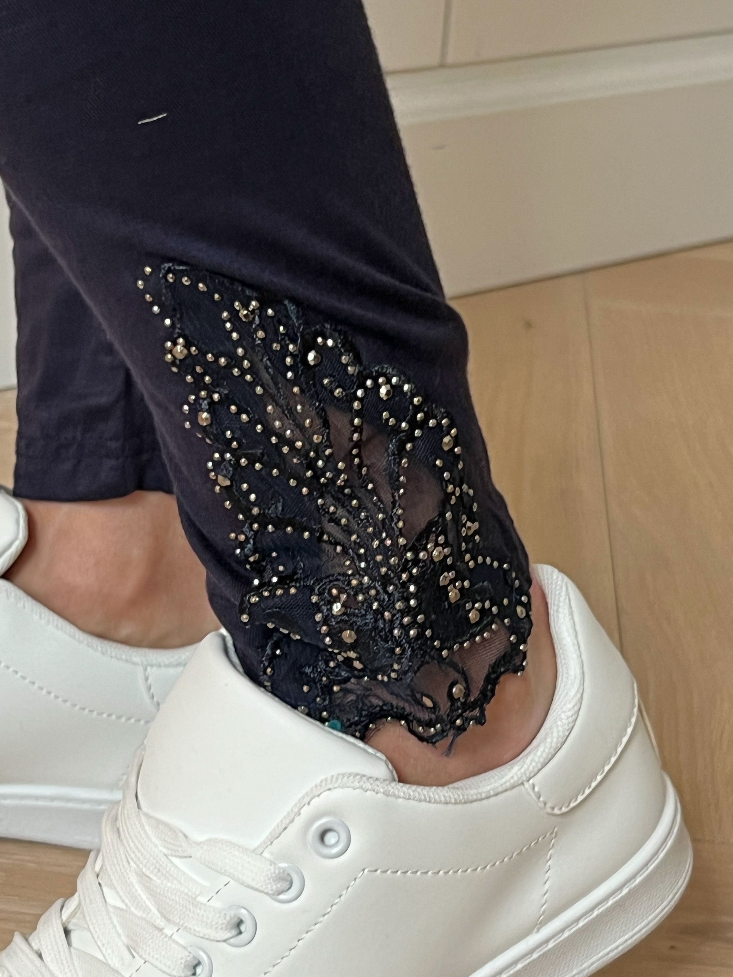 Jackie - Bløde leggings i viskose med blonde og similisten