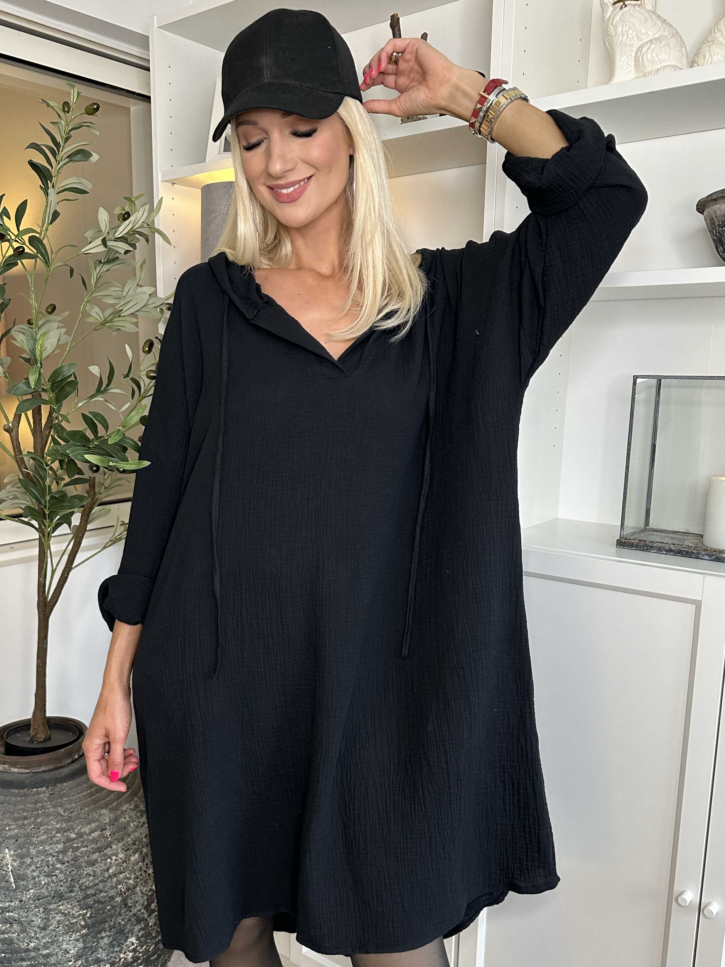 Caro - Mjuk oversized bomullsklänning med huva