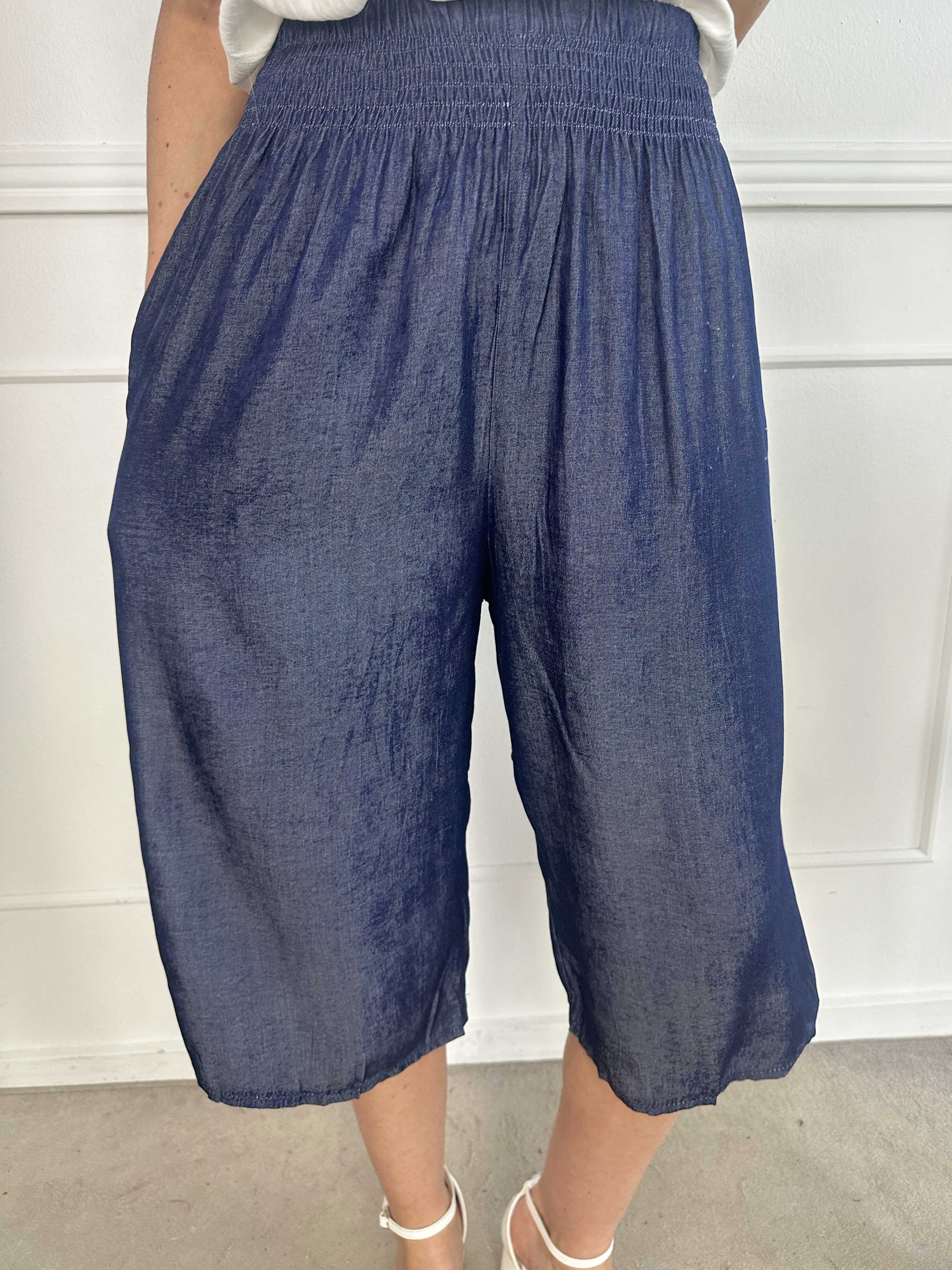 Pams Denim Knickers - Knälånga byxor med resår i midjan