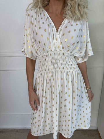 Pams Dot Short - Enfärgad elastisk klänning med guldprickar