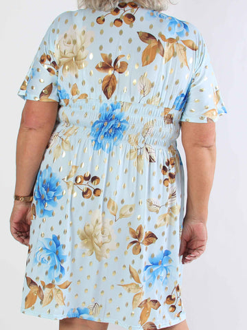 Pams Summer Short - Elastisk plus size klänning med blommig mönster och resår